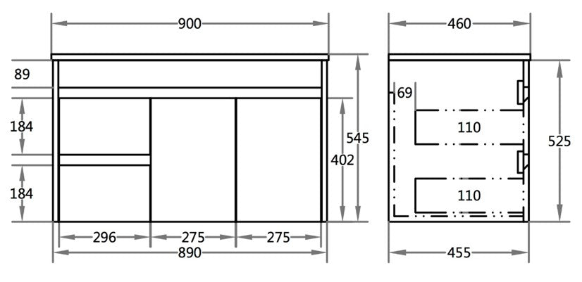600/750/900/1200mm Wall-hung MDF Bathroom Vanity White Cabinet with Ceramic Top