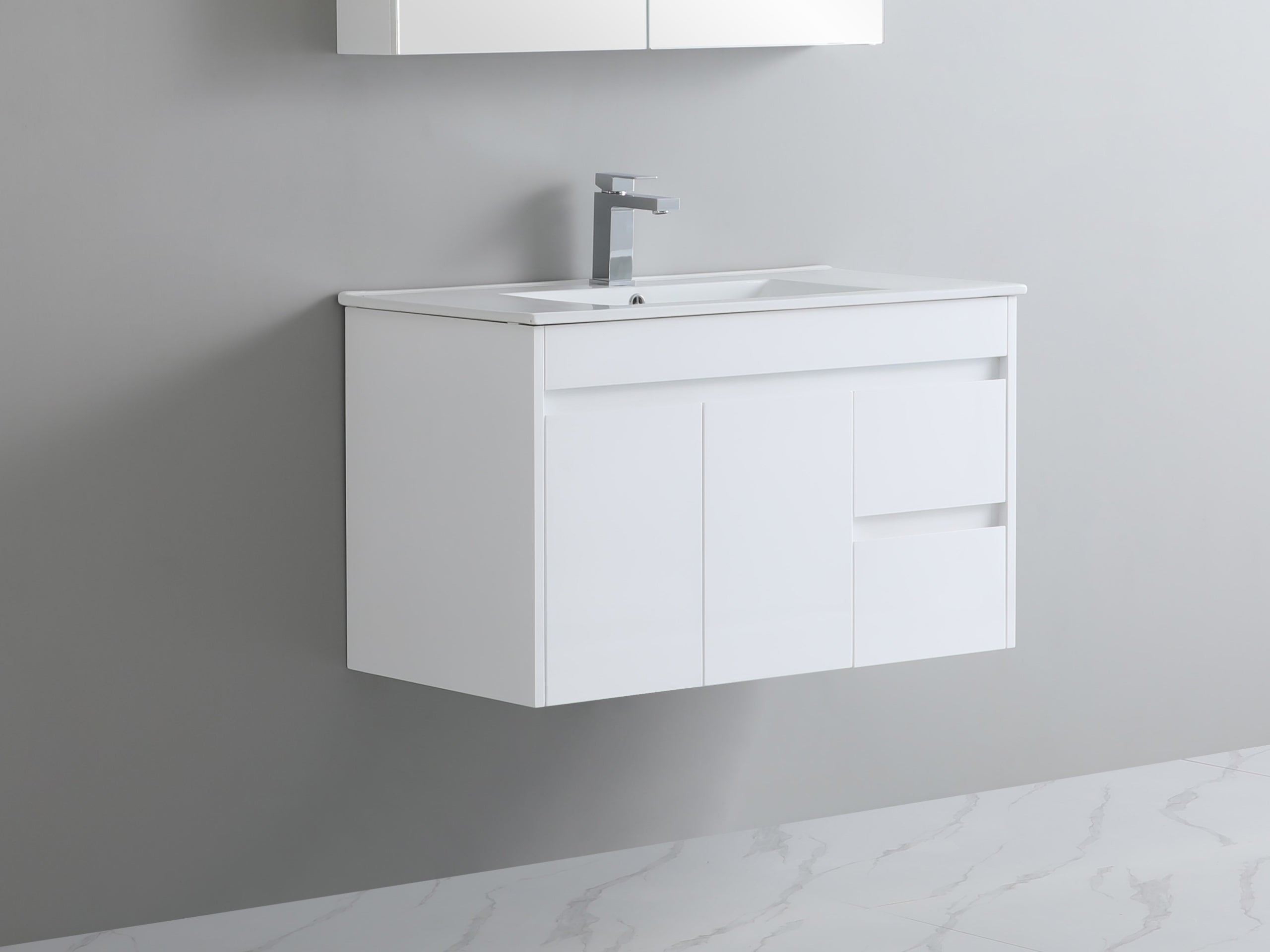 600/750/900/1200mm Wall-hung MDF Bathroom Vanity White Cabinet with Ceramic Top