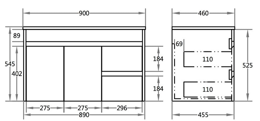 600/750/900/1200mm Wall-hung MDF Bathroom Vanity White Cabinet with Ceramic Top
