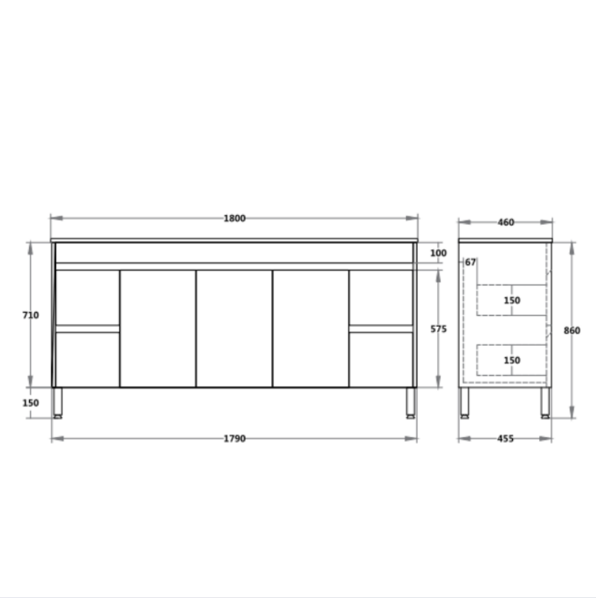 PVC Leg Vanity 600-1790mm