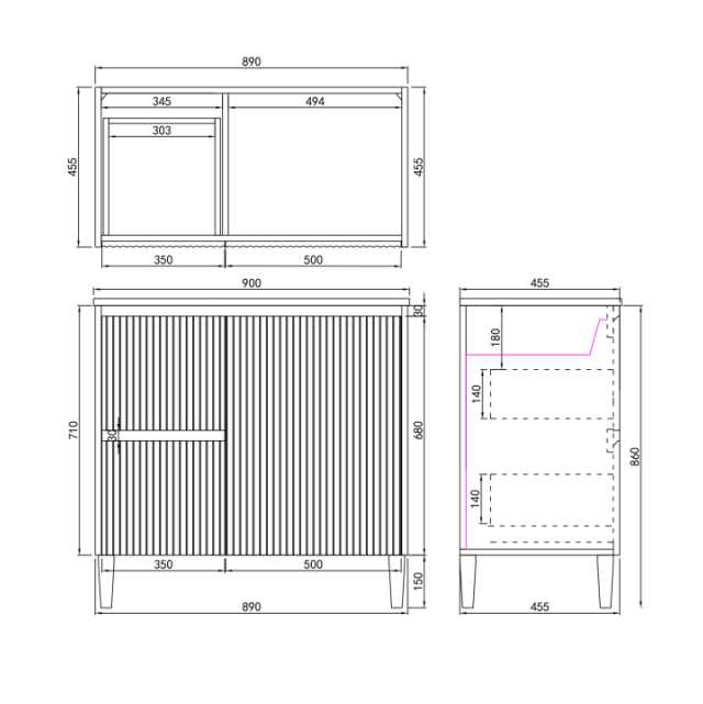 Brighton Floor Vanity 900*460*880mm Matte Black