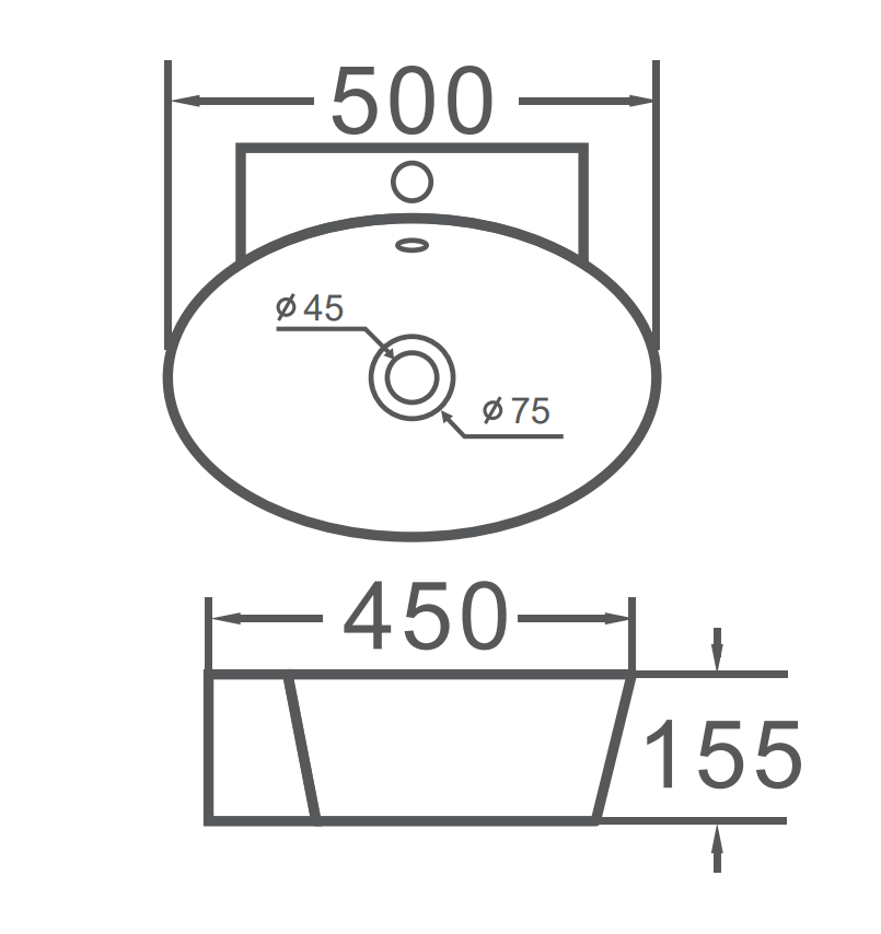 VITO Wall-Mounted Ceramic Basin 500*450*155mm