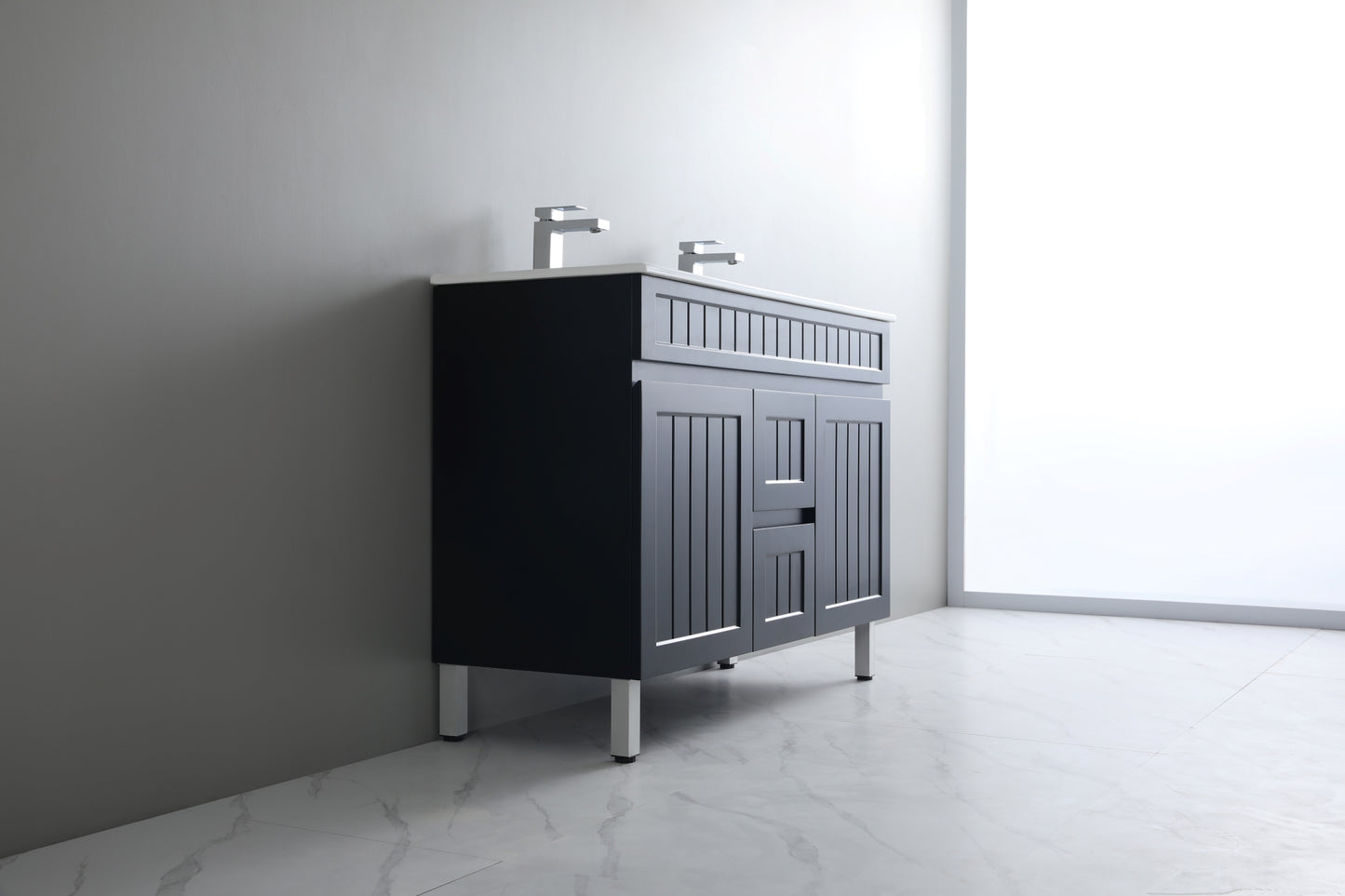 Ceto ACACIA 1200mm*460mm*860mm double bowl free standing Matte black big size vanity