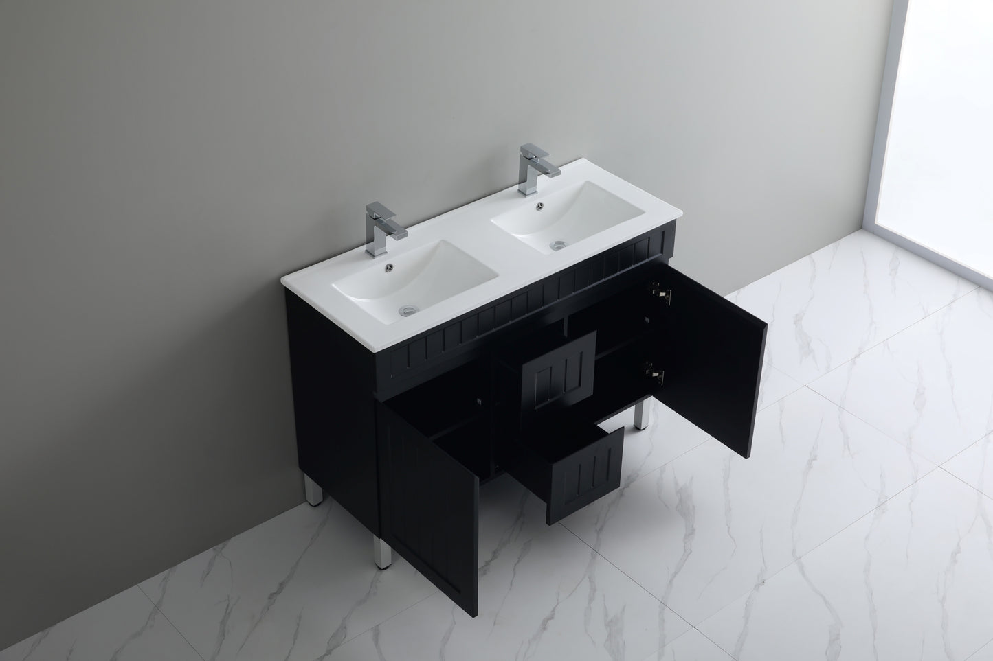 Ceto ACACIA 1200mm*460mm*860mm double bowl free standing Matte black big size vanity