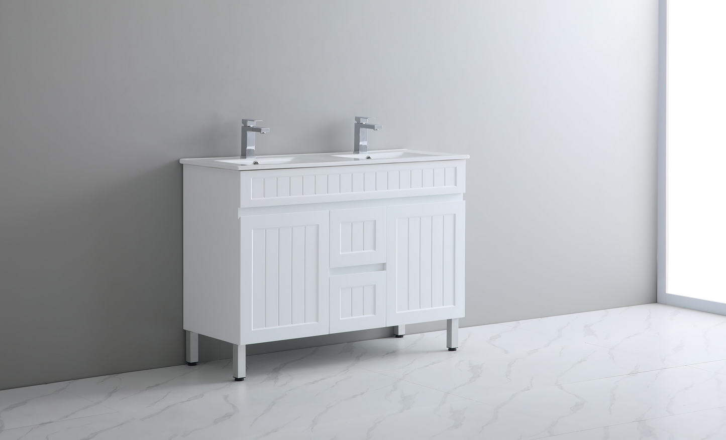 Ceto ACACIA 1200mm*460mm*860mm double bowl free standing Matte White big size vanity