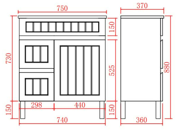 CETO Acacia Vanity SLIM Cabinet With Leg 590/730/890 AC63L/AC73RL/AC73LL/AC93RL/AC93LL-MW/-MB