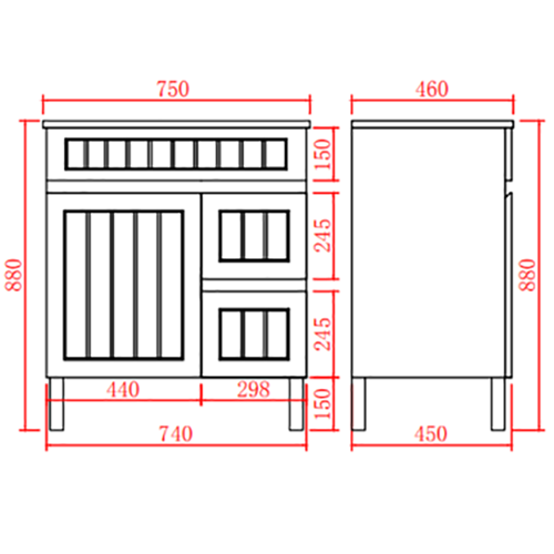 Ceto ACACIA 750mm*460mm*860mm Free standing Matte Black Right Drawers