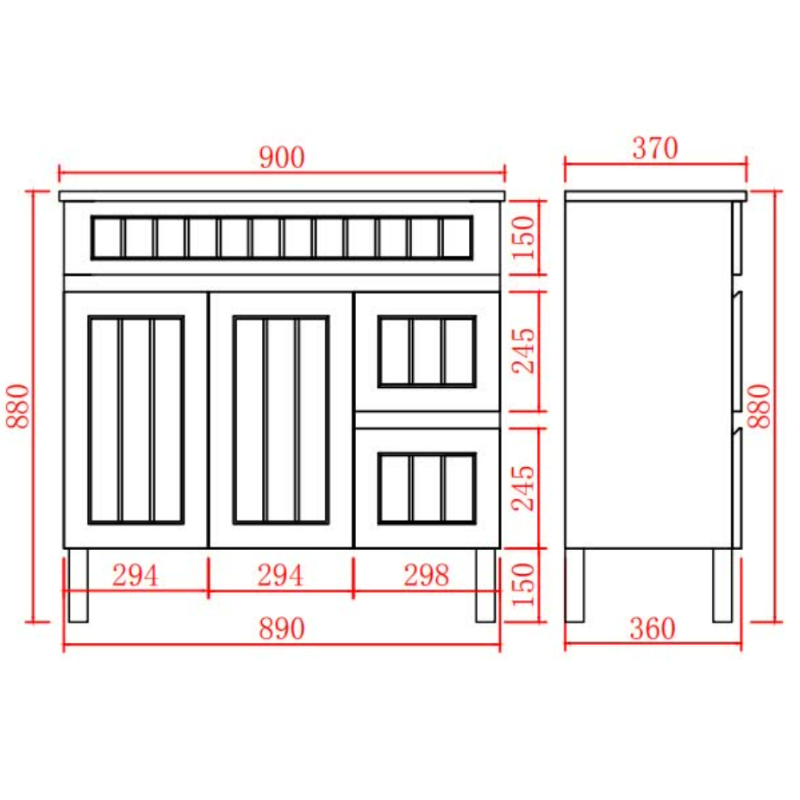 Haven Wood Vanity SLIM Wall-Mounted Cabinet 590/730/890mm