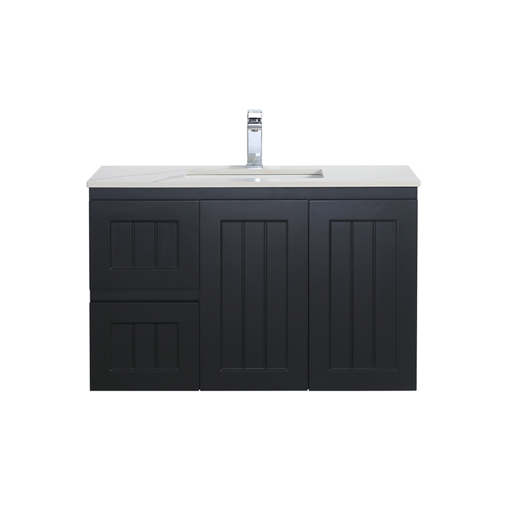 Acacia Wall-Mounted Vanity 900*460*580mm Matte Black Left Drawers