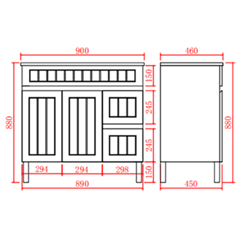 Ceto ACACIA 900*460*880mm Floor standing vanity Matte black Right drawers