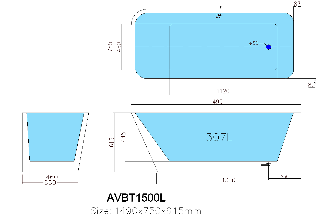 Aviora Corner BTW Bath 1500/1700mm
