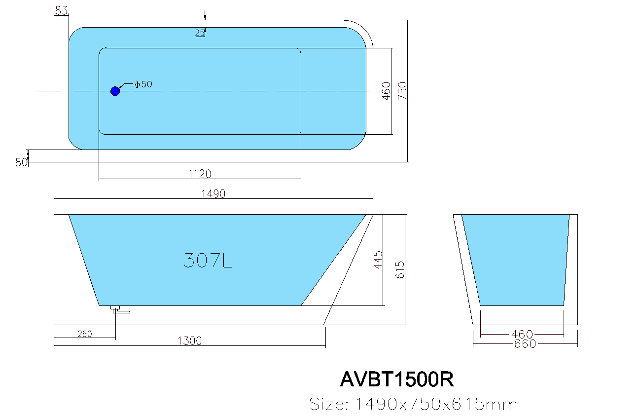 Aviora Corner BTW Bath 1500/1700mm