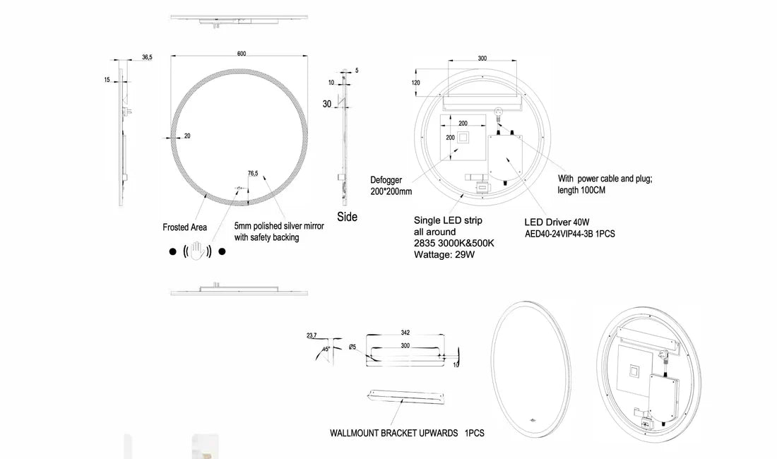 Backlit LED Bathroom Mirror – Smart Touch-Free Controls 600–900mm