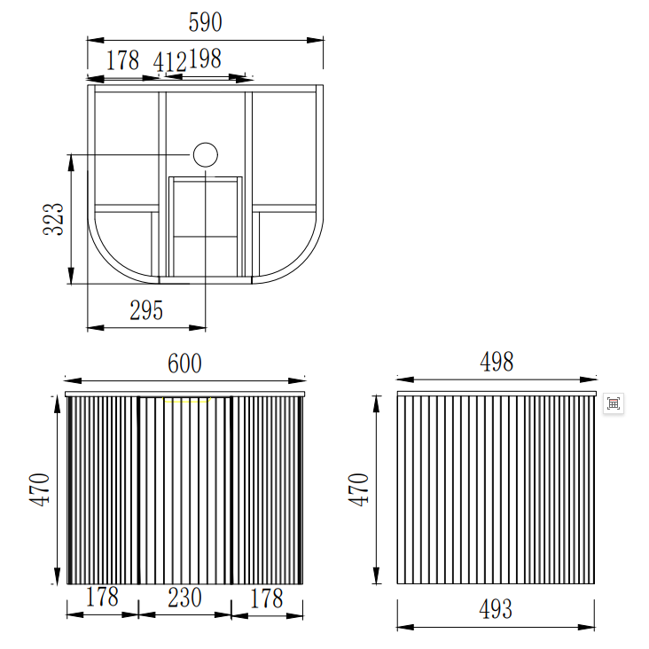 CETO Artis Wall-Hung PVC Fluted Curved Cabinet with Inner Drawers 600-900mm ART600W/ ART750W/ ART900W-S-CO/PO