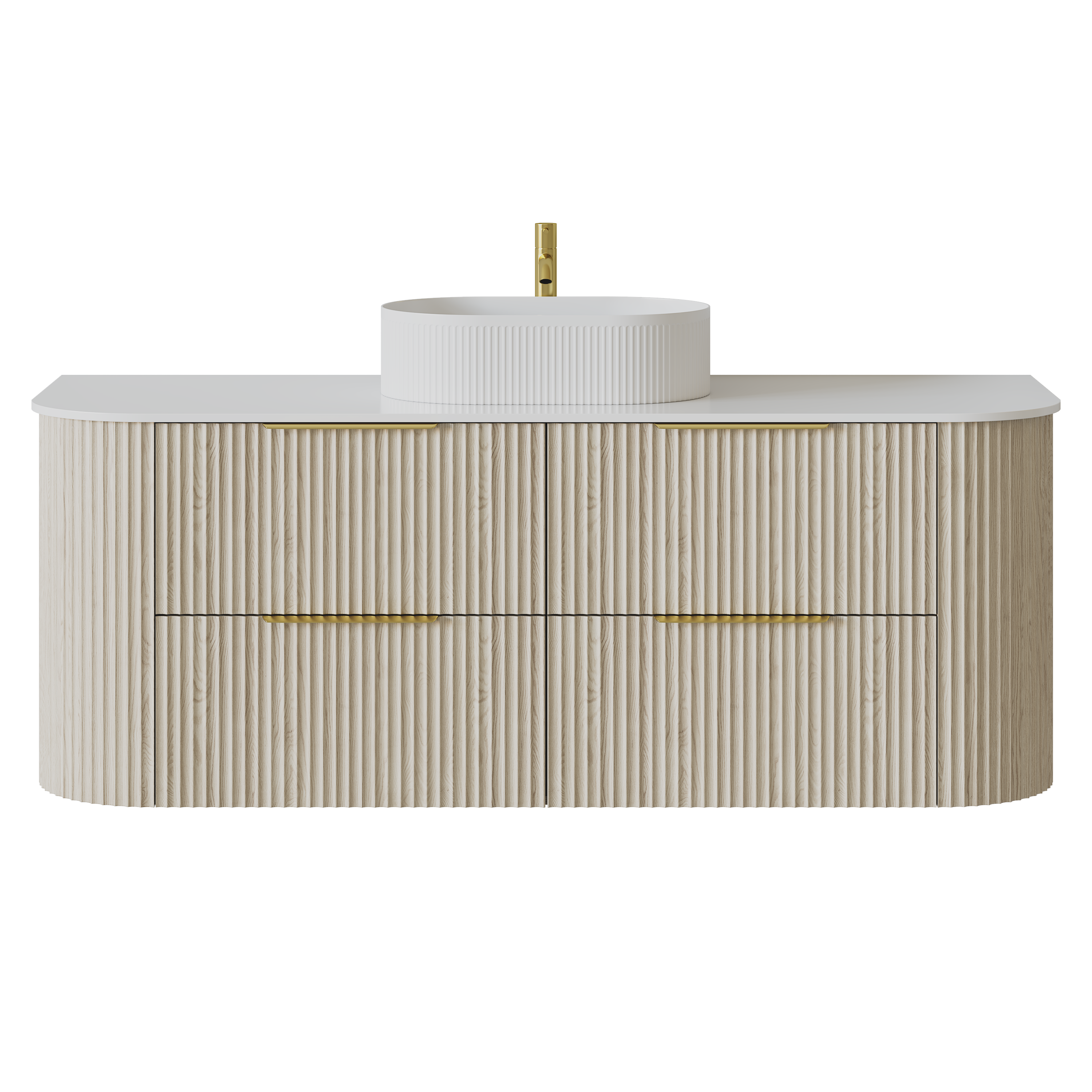 Artis Wall-Mounted PVC fluted Curved Cabinet with Soft-Close Drawers 1200-1500mm