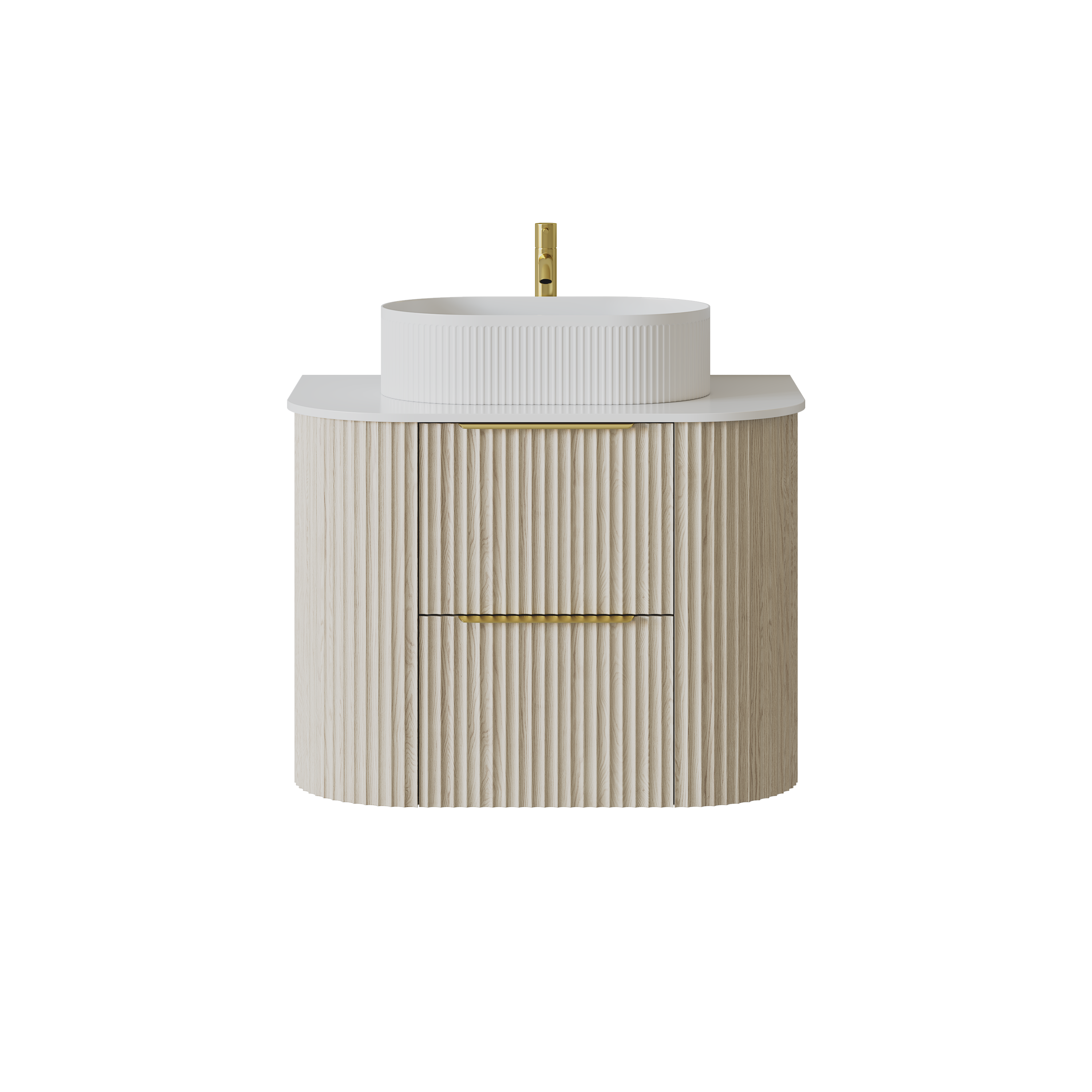 Wall-Mounted PVC fluted Curved Cabinet with Soft-Close Drawers 600-900mm