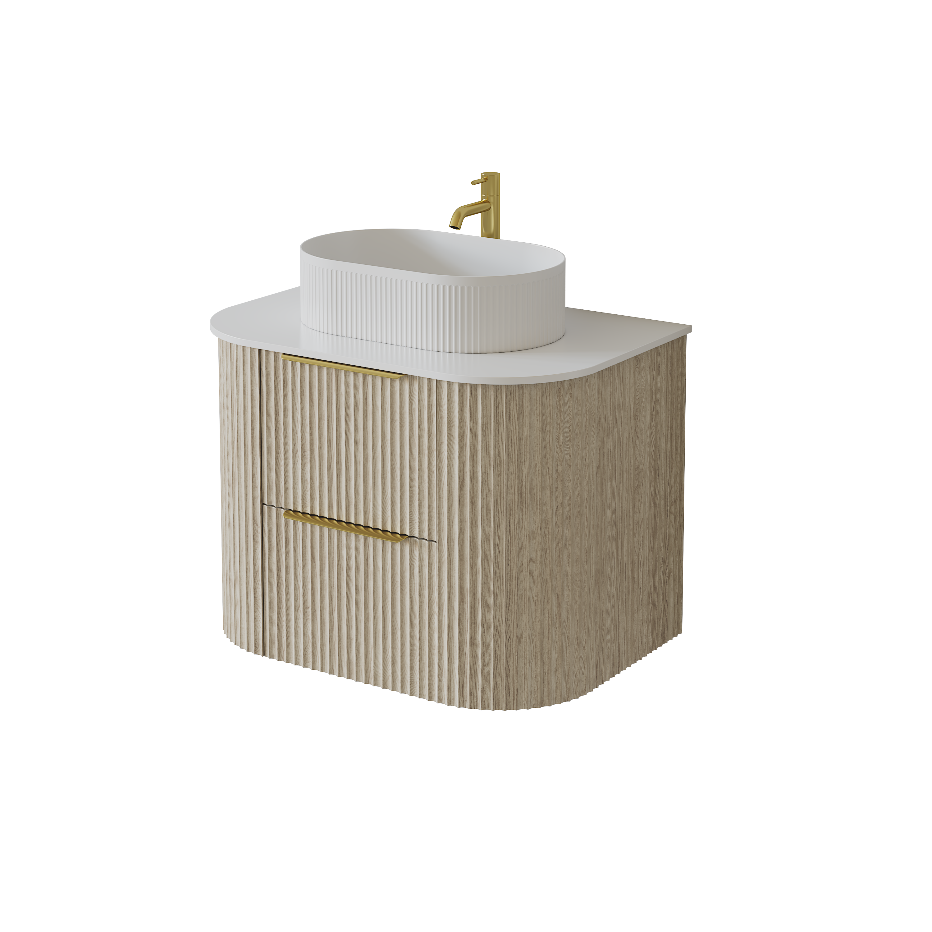 Wall-Mounted PVC fluted Curved Cabinet with Soft-Close Drawers 600-900mm