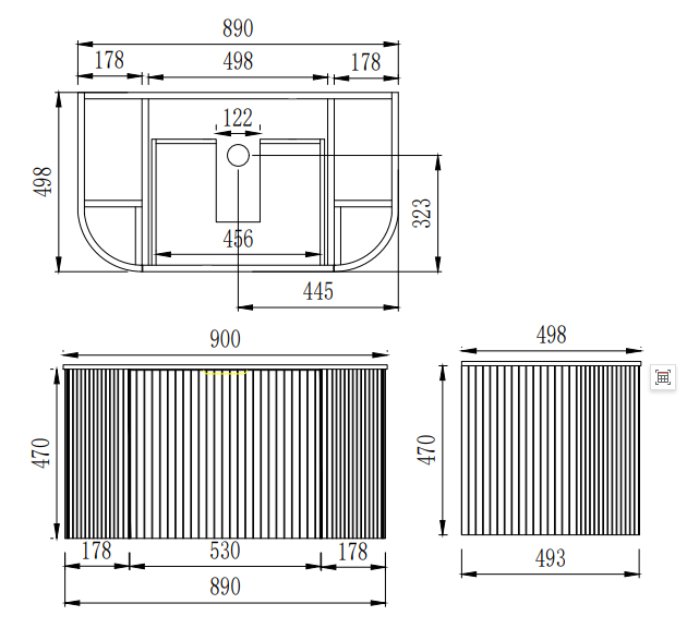 CETO Artis Wall-Hung PVC Fluted Curved Cabinet with Inner Drawers 600-900mm ART600W/ ART750W/ ART900W-S-CO/PO