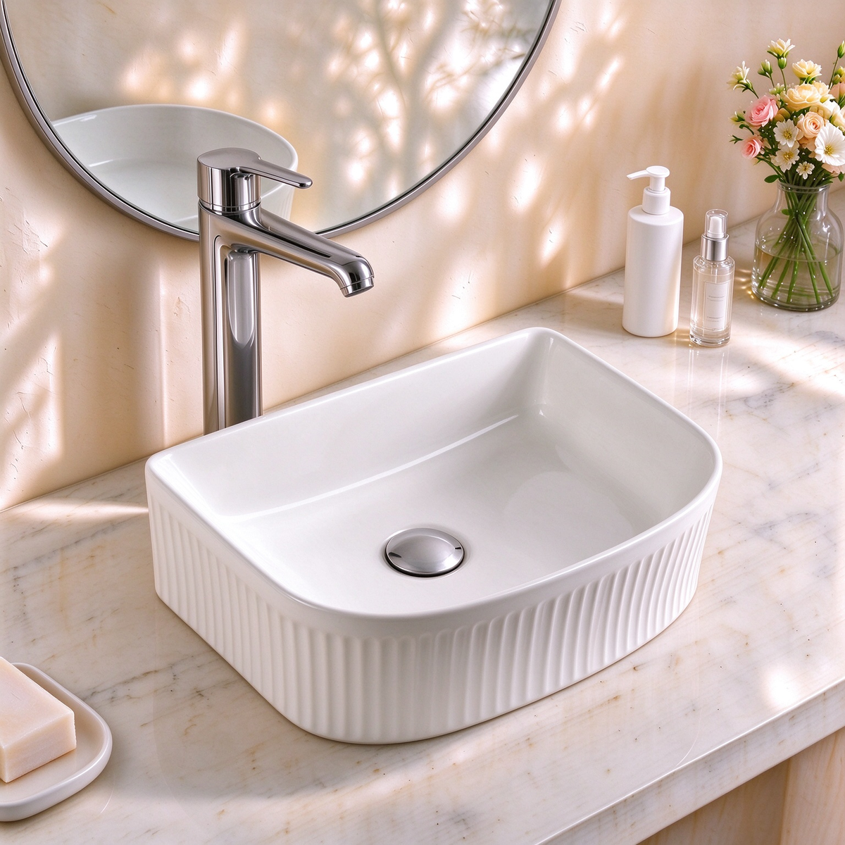 VITO Athena Fluted Arch Premium Ceramic Above-Counter Basin 400*360*130mm