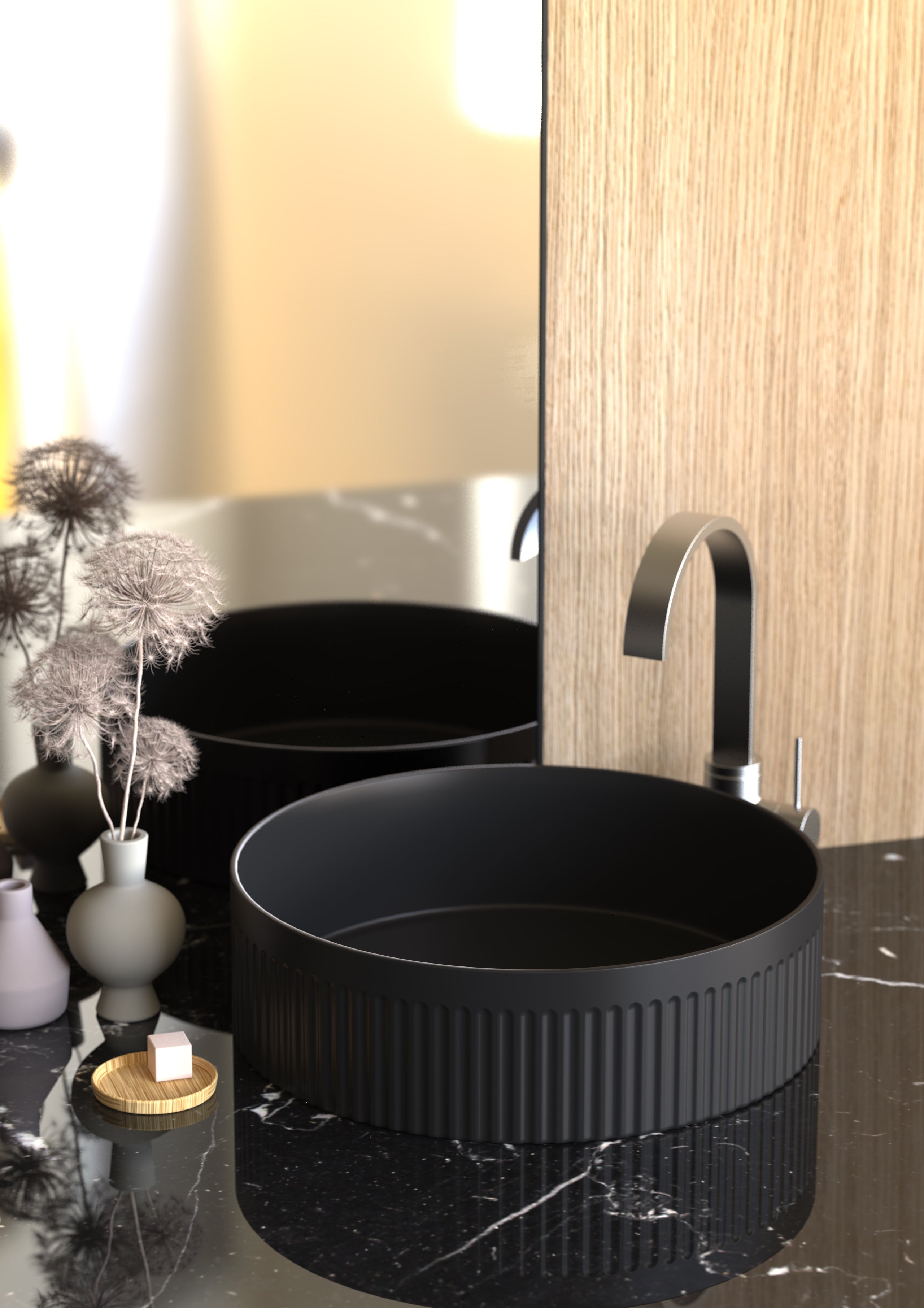 VITO Athena Fluted Round Premium Ceramic Above-Counter Basin 410*410*120mm