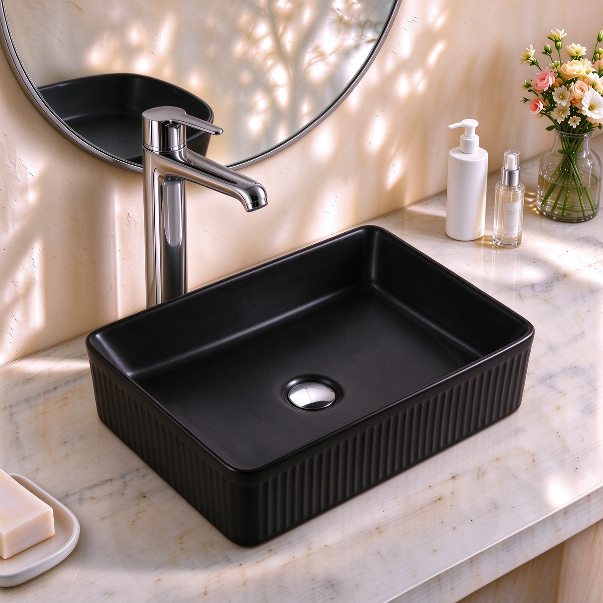 VITO Athena Fluted Rectangular Premium Ceramic Above-Counter Basin 500*380*120mm