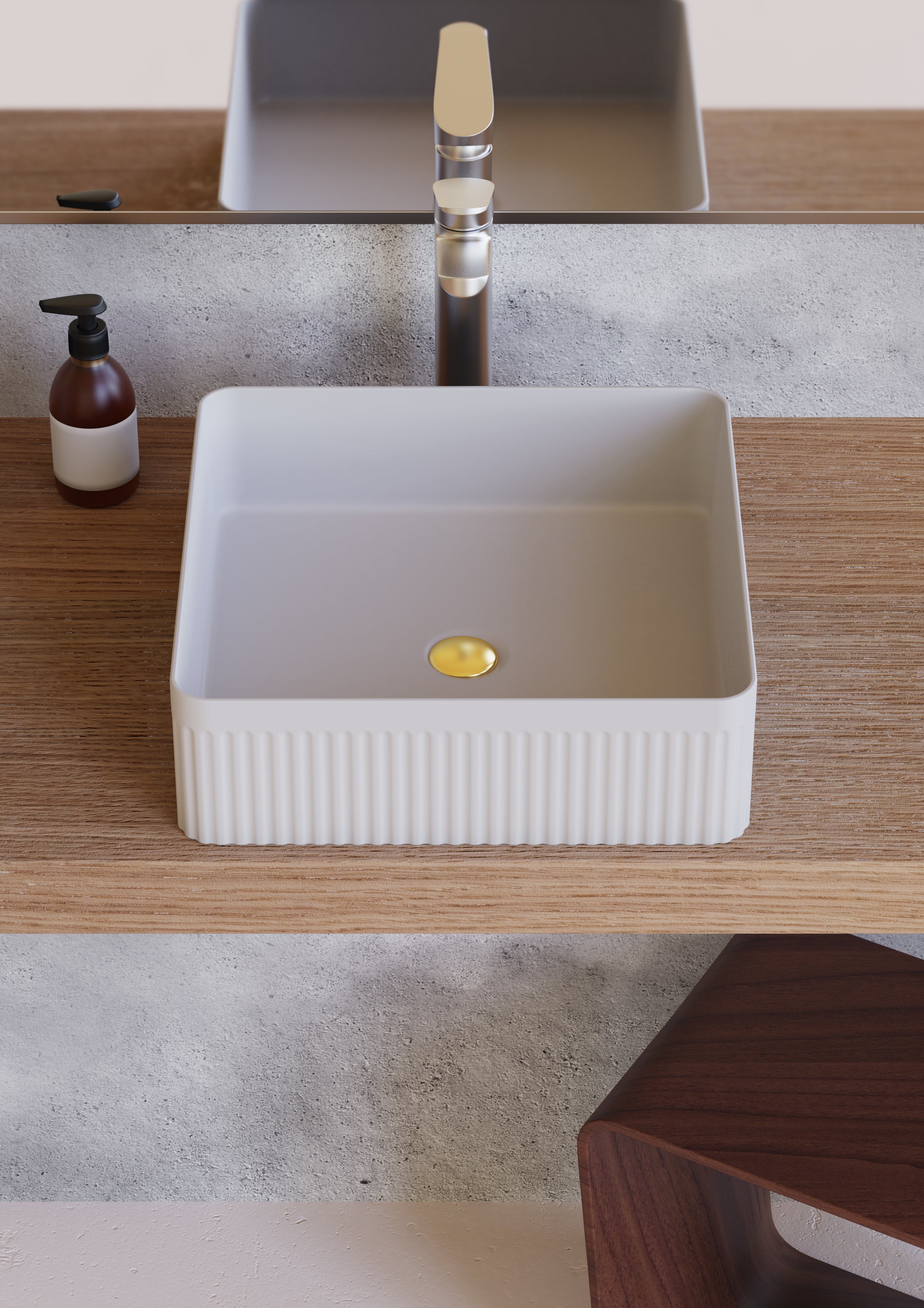 VITO Athena Fluted Rectangular Premium Ceramic Above-Counter Basin 500*380*120mm