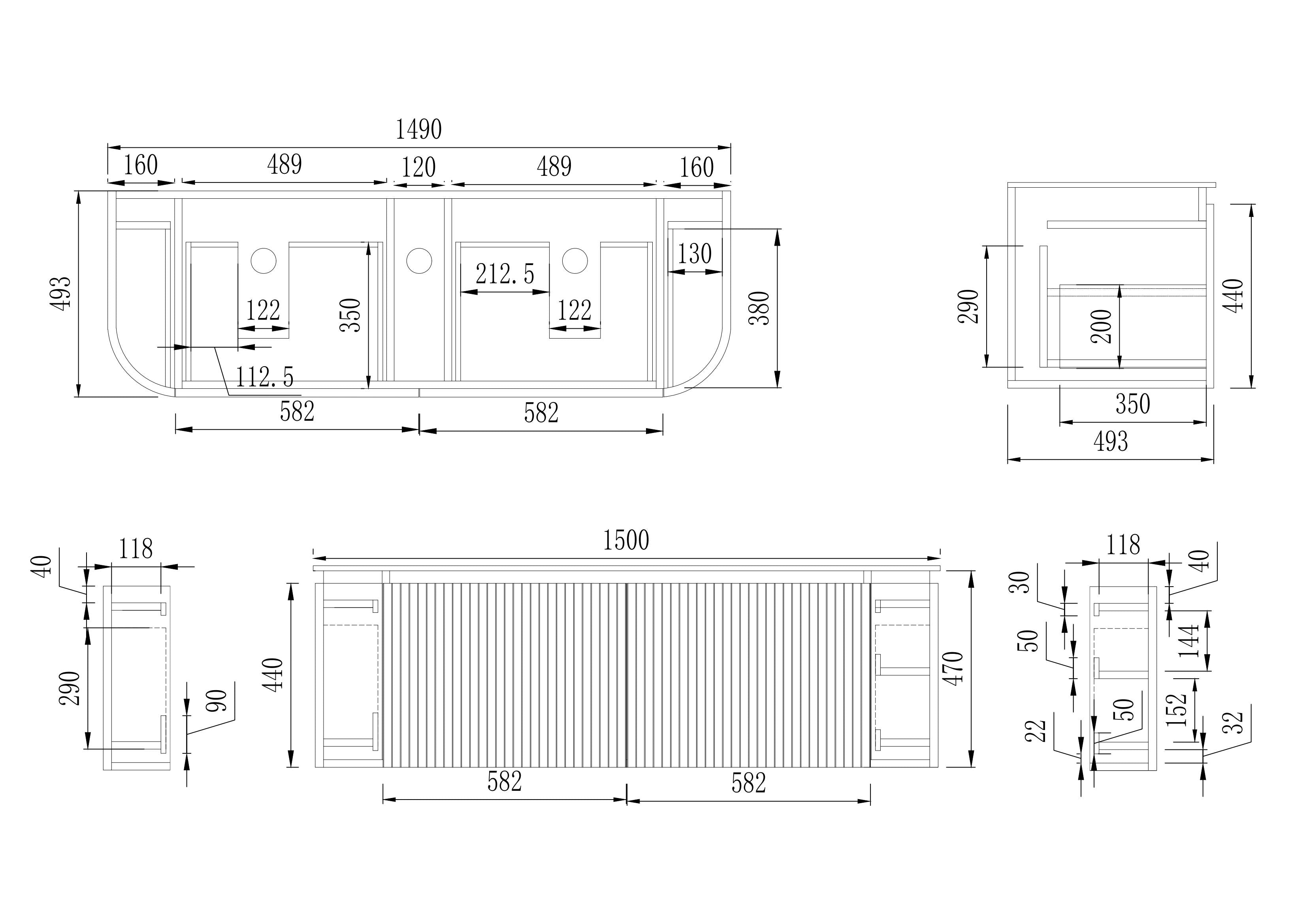 VITO NOOSA Fluted Curved Vanity with Side Drawers 1200/1500/1800mm