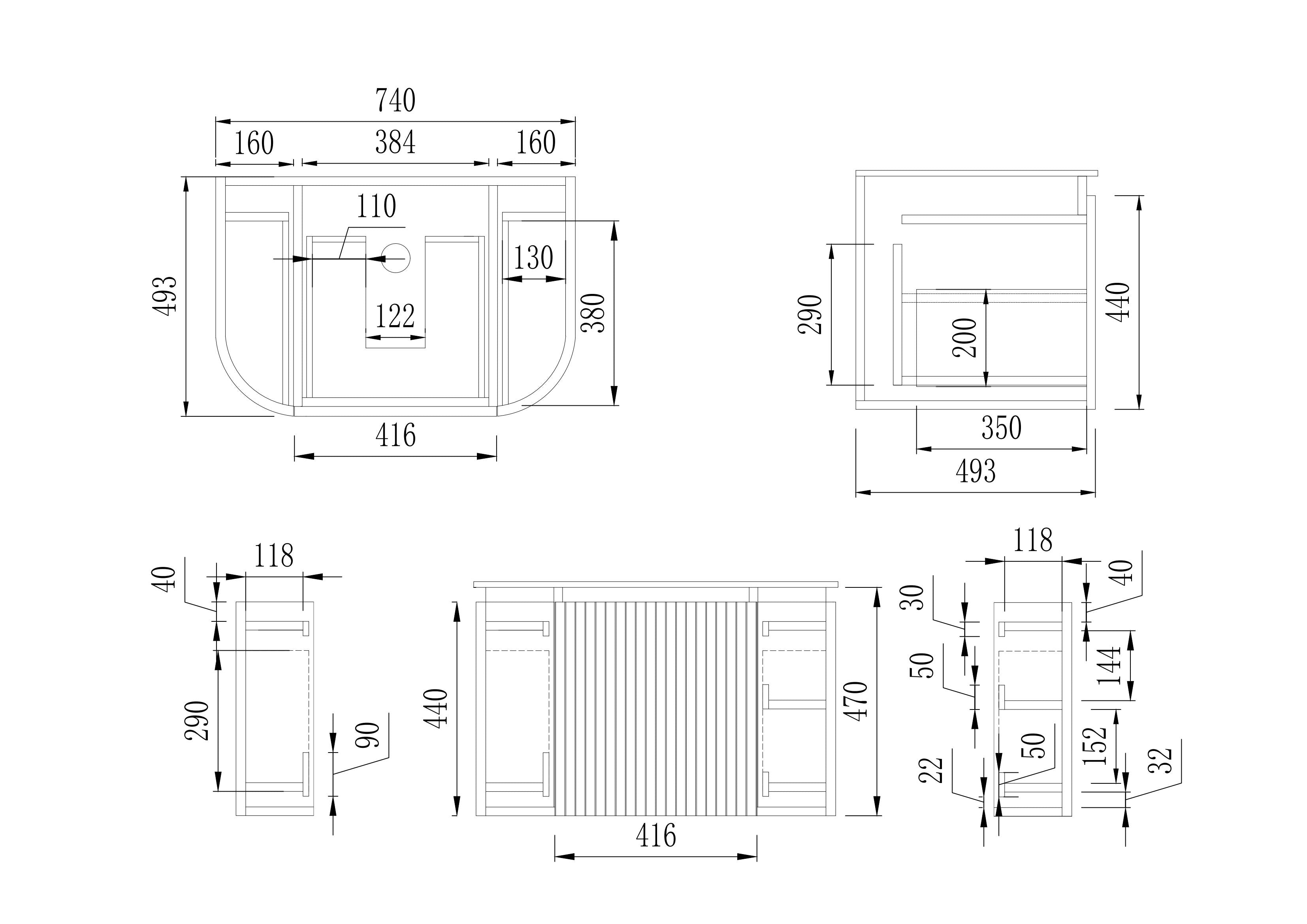 VITO NOOSA Fluted Curved Vanity with Side Drawers 600/750/900mm