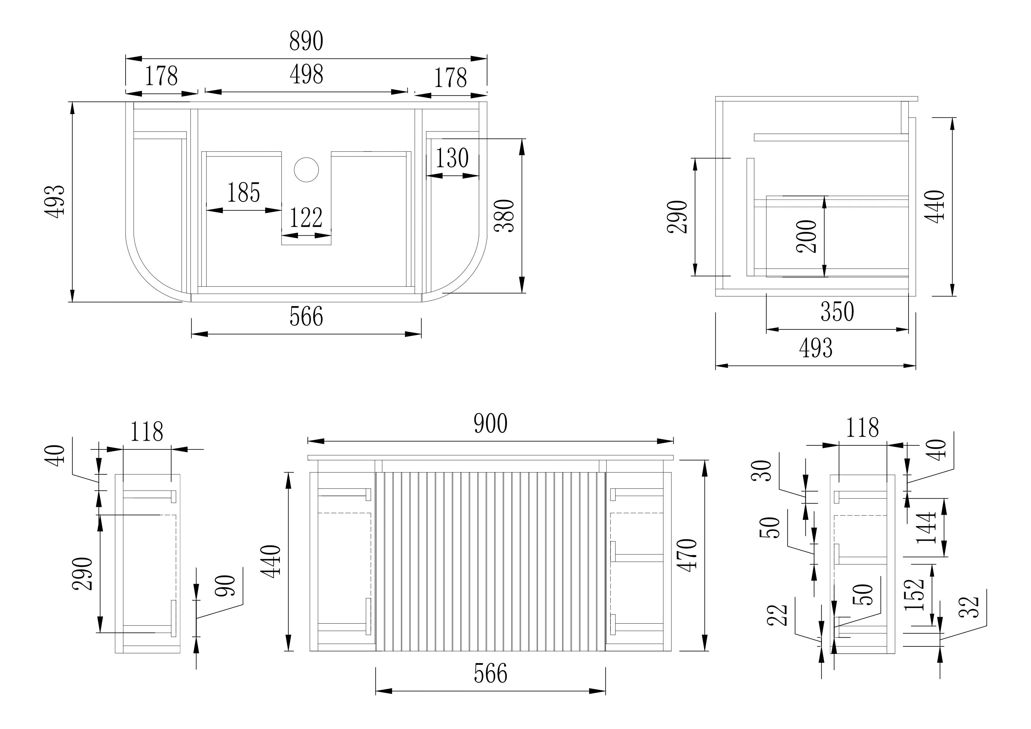 VITO NOOSA Fluted Curved Vanity with Side Drawers 600/750/900mm