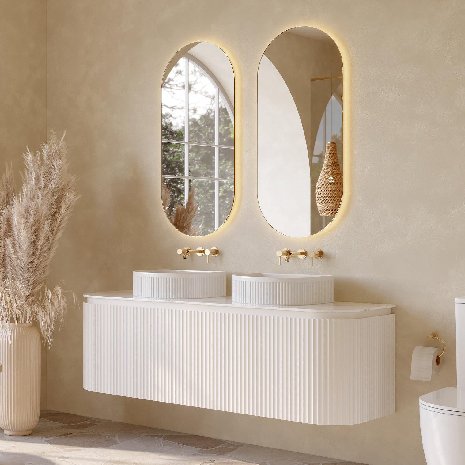 VITO NOOSA Fluted Curved Vanity with Side Drawers 1200/1500/1800mm