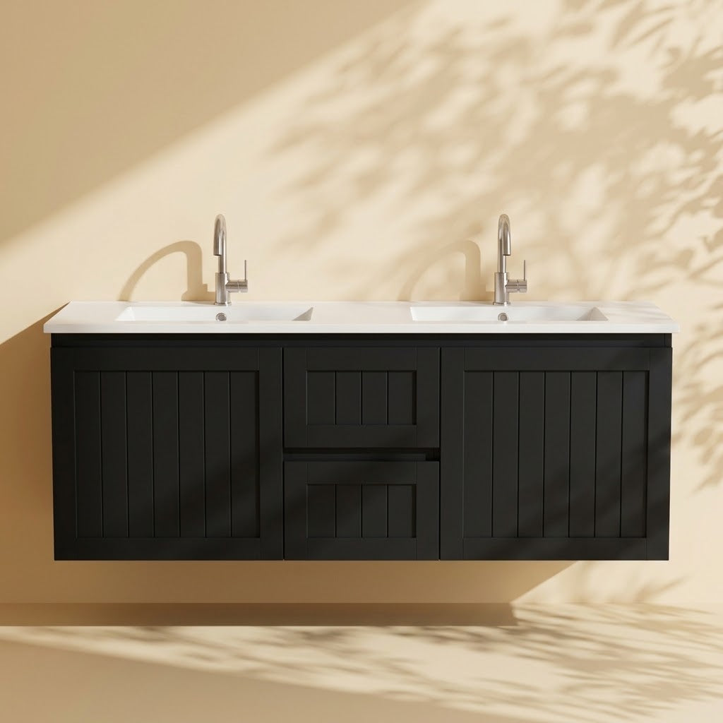 Acacia Wall-Mounted Vanity 1190*450*560mm Matte Black(Double Bowl)