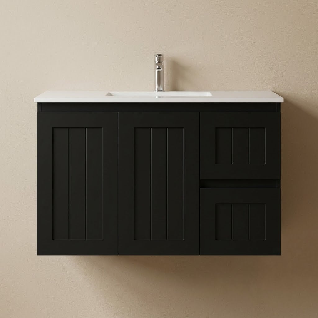 Acacia Wall-Mounted Vanity 900*460*580mm Matte Black Right Drawers