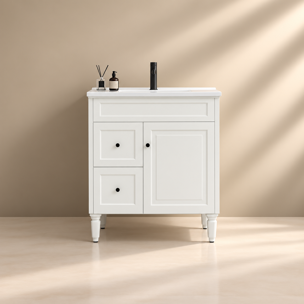 Ashford Floor Vanity 740*455*880mm Matte White Cabinet Only(Left Drawer)