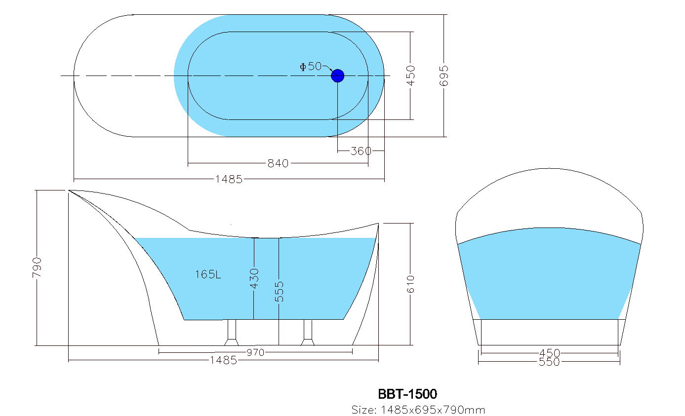 Beyla Free Standing Bathtub 1400-1700mm