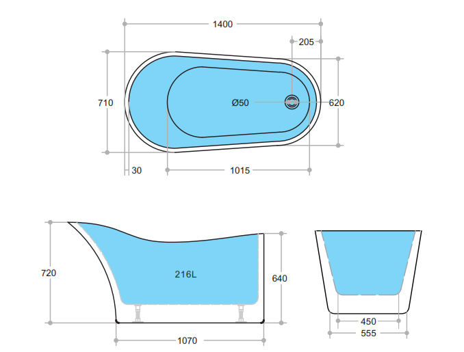 Beyla Free Standing Bathtub 1400-1700mm