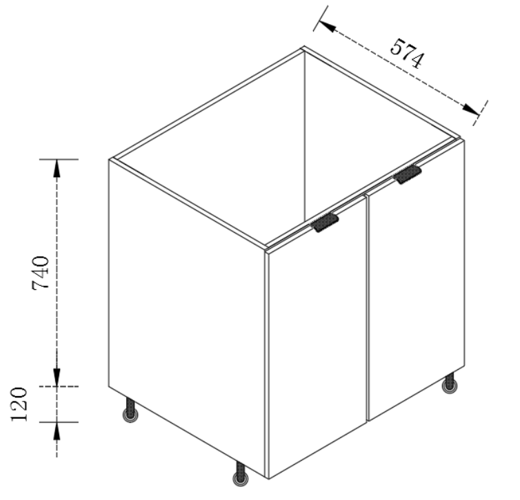 2-Door Floor Kitchen Cupboard - Cabinet Only, Door Panel Excluded