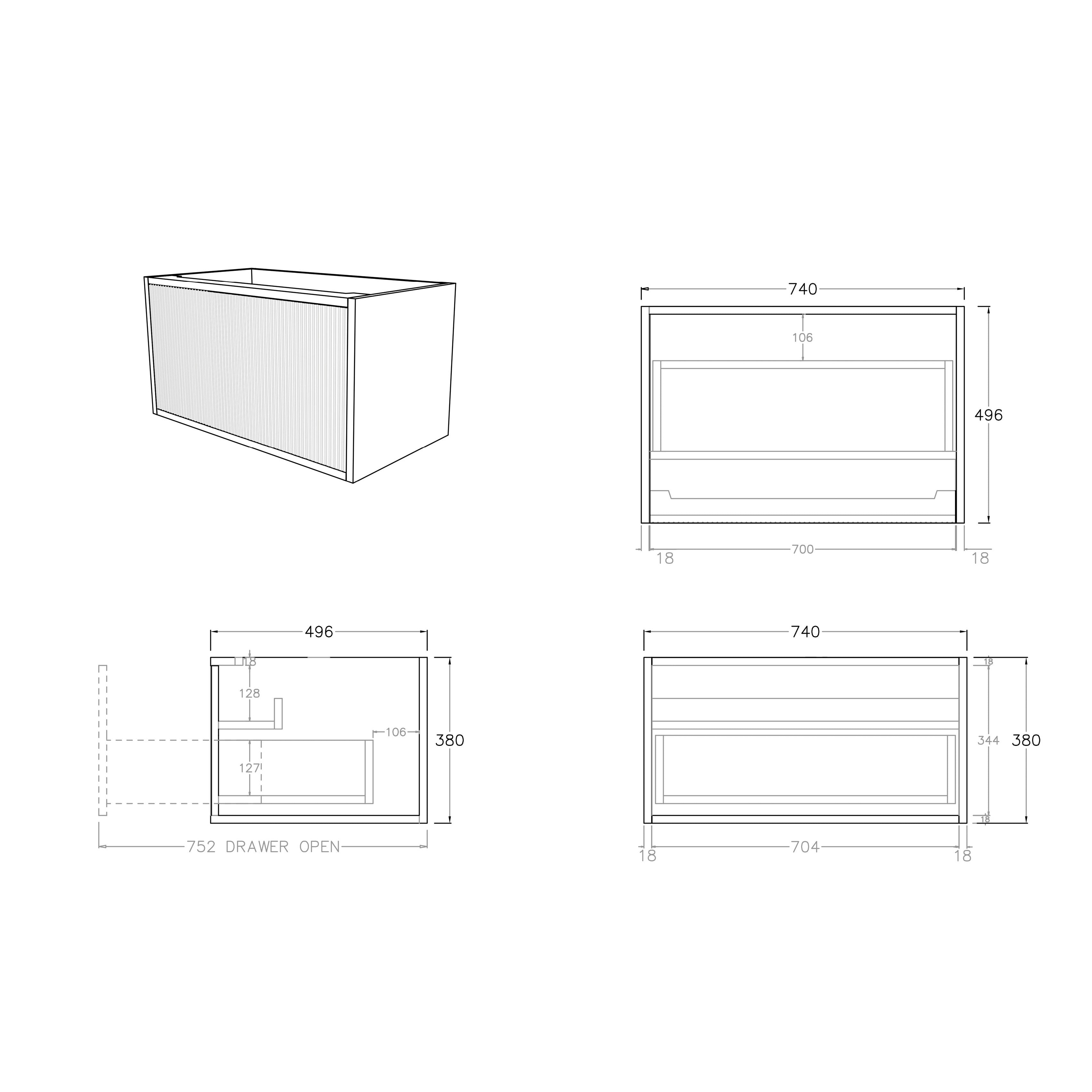 Cielo Slim Wall-Mounted Vanity 590/740/890mm