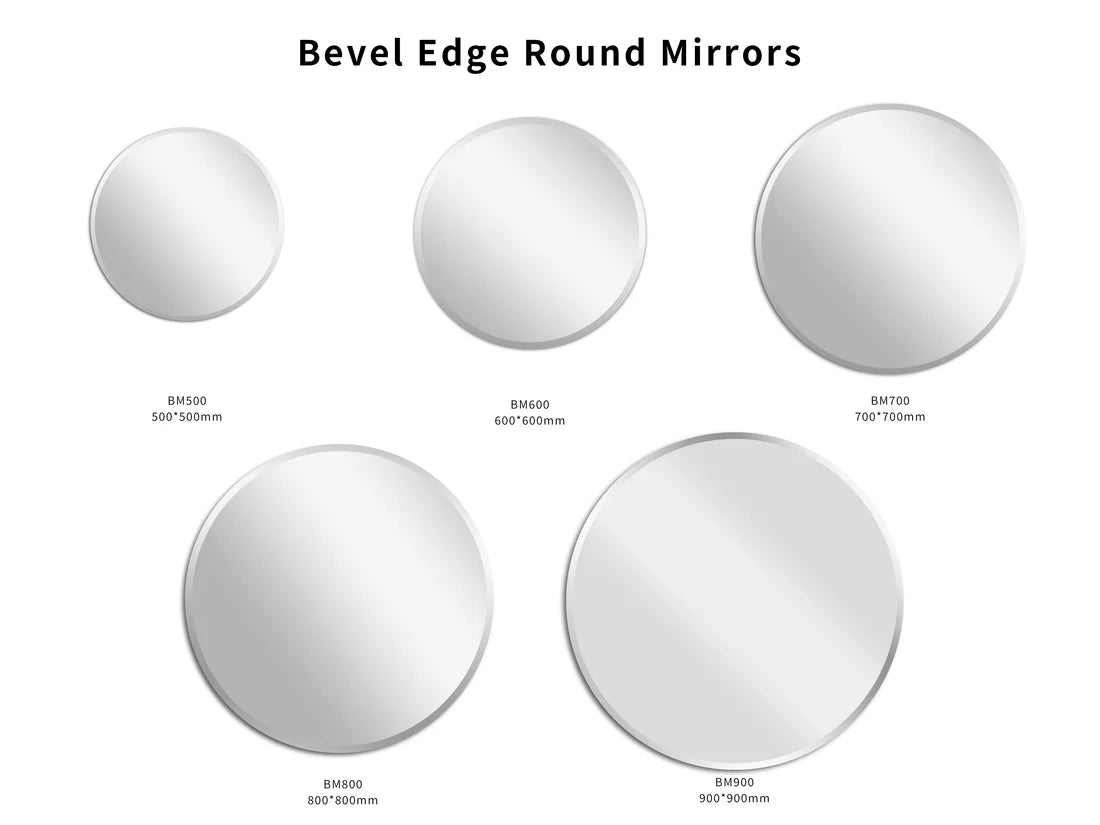 Rounda Beveled Edge Round Bathroom Mirror – Wall Mounted 500-900mm