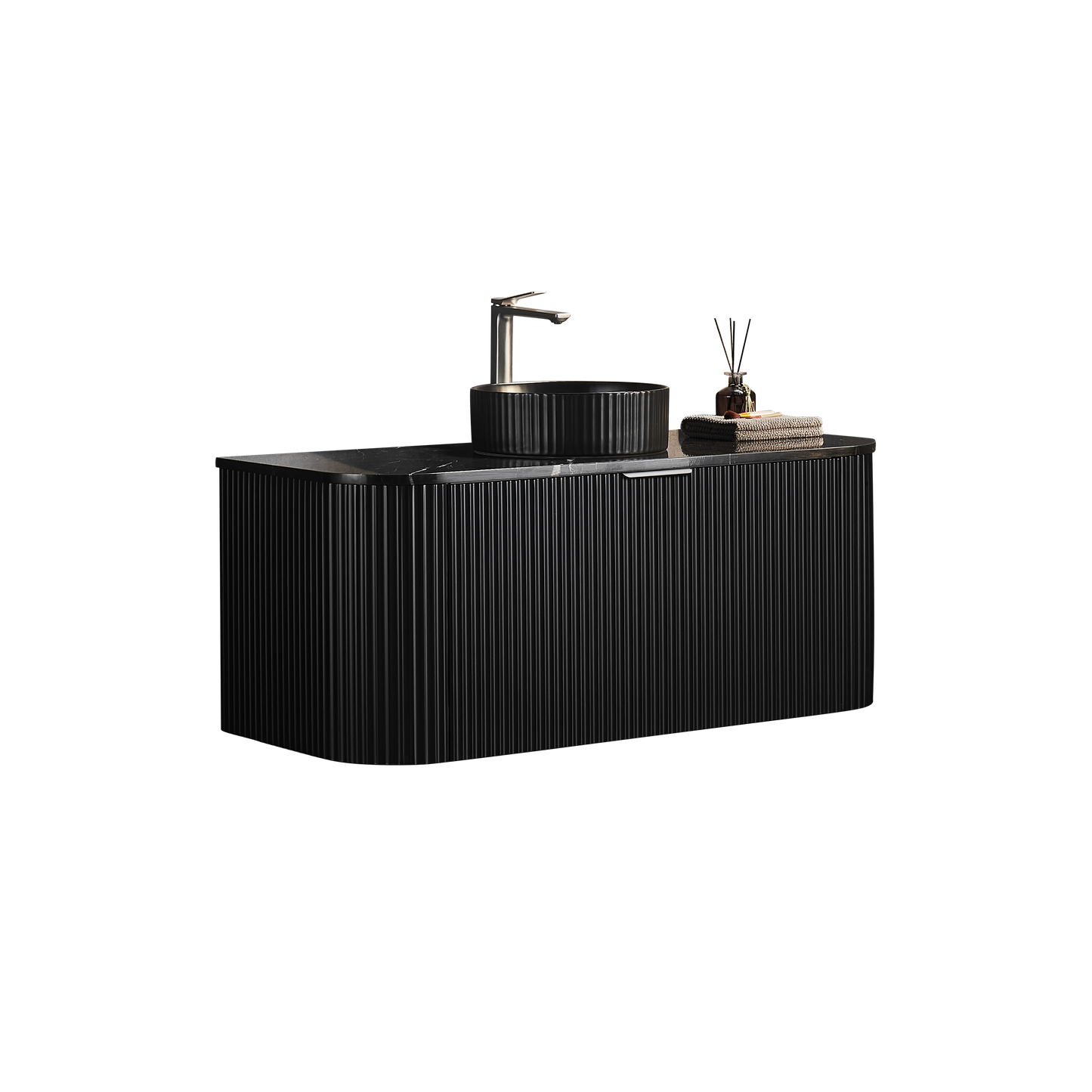 Wall Hung PVC Cabinet Matte Black Curve Edge Size:1190*493*470mm
