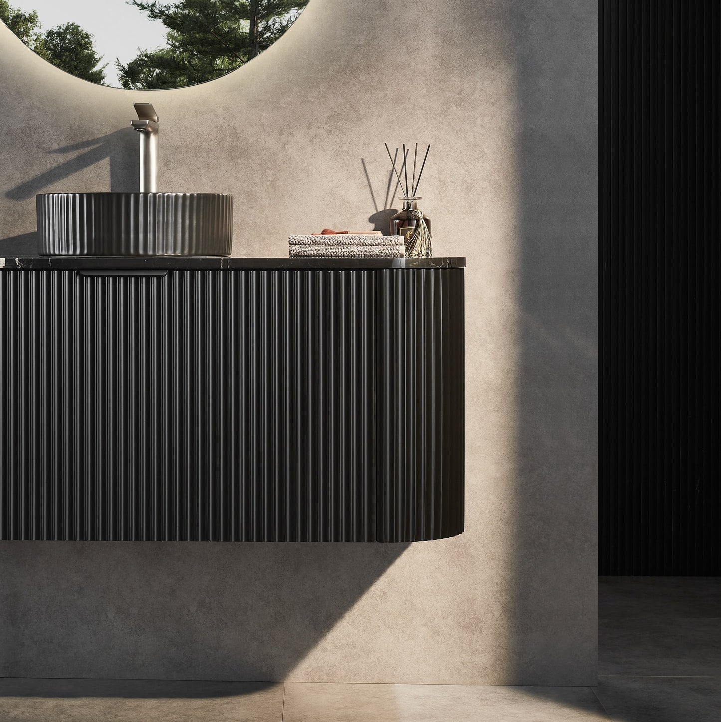 Wall Hung PVC Cabinet Matte Black Curve Edge Size:1190*493*470mm