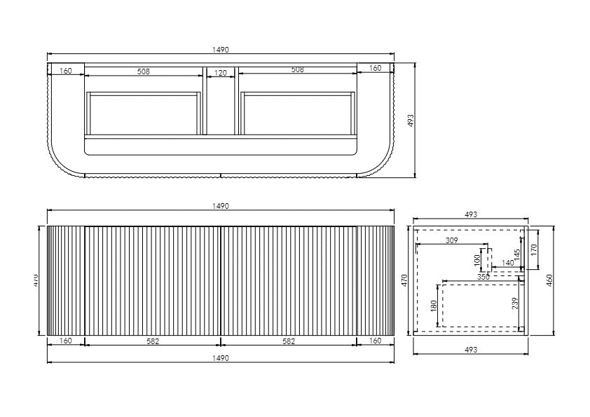 Ceto Avalon Wall Hung PVC Cabinet Matte Black Curve Edge Size:1490*493*470mm