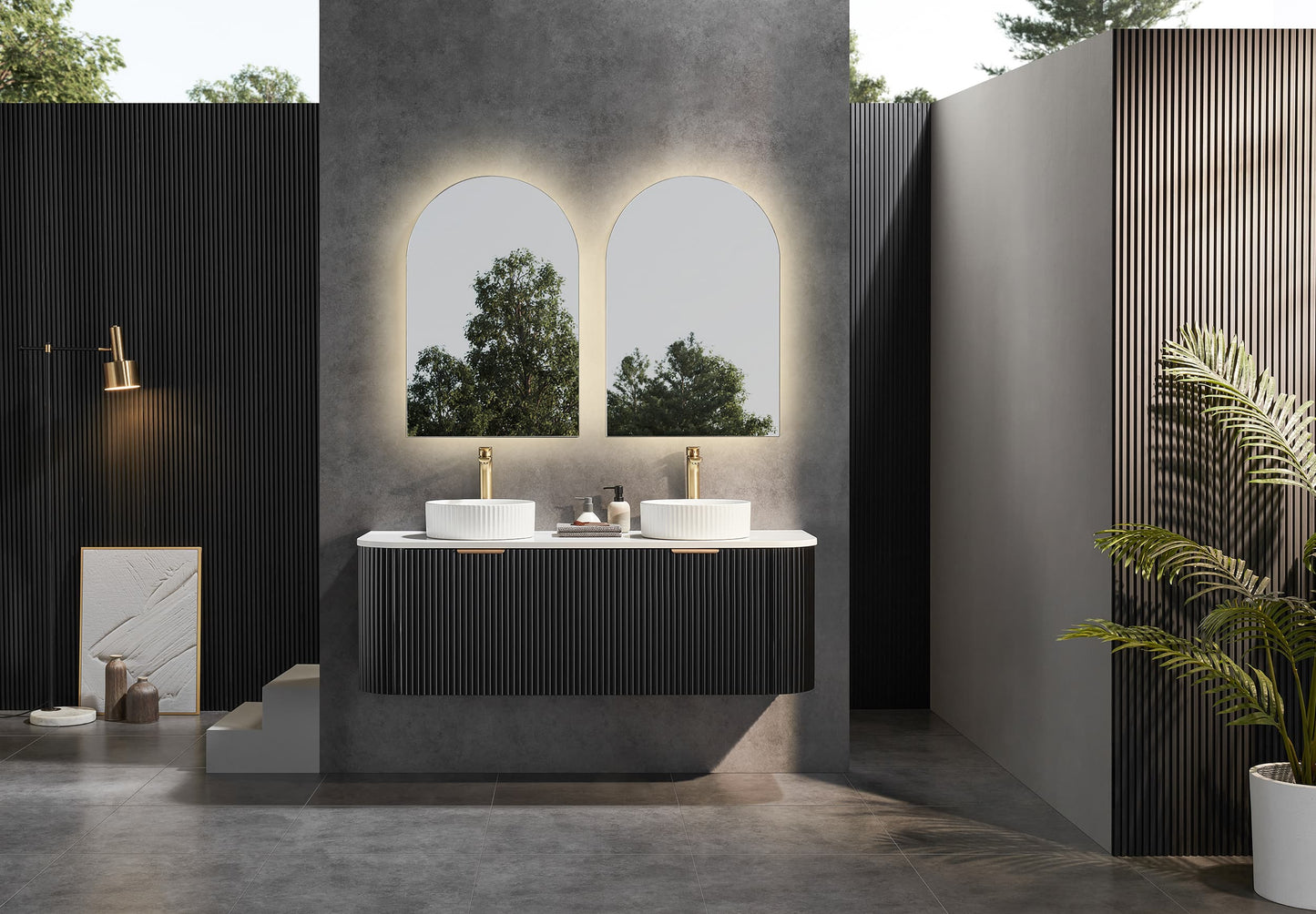 Ceto Avalon Wall Hung PVC Cabinet Matte Black Curve Edge Size:1490*493*470mm