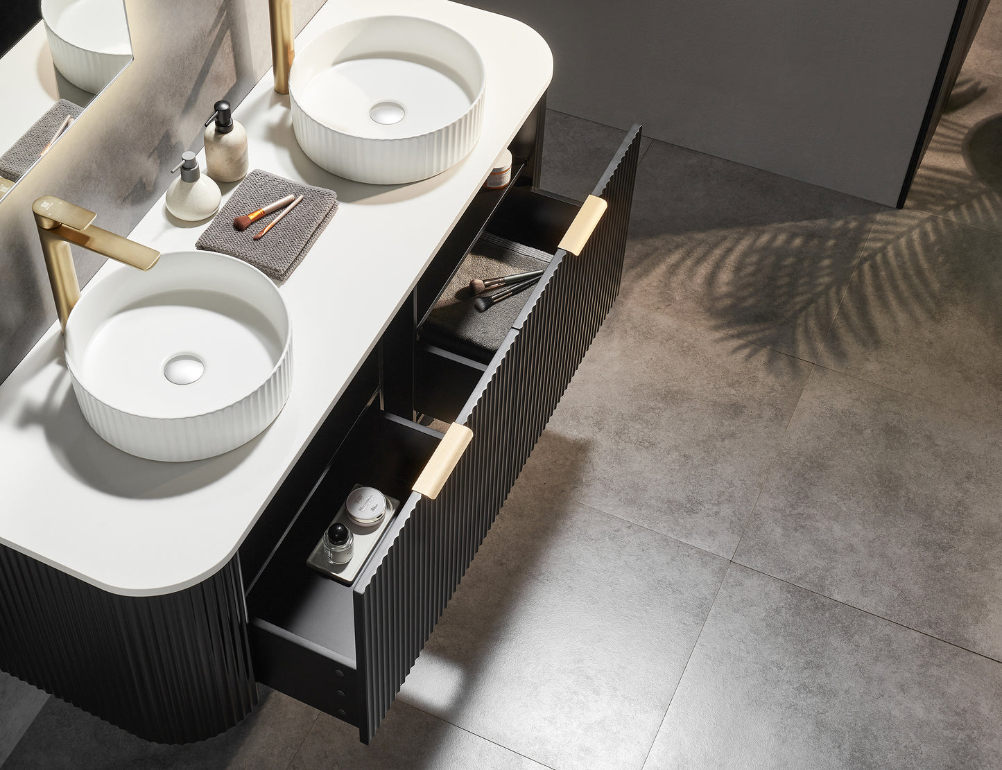 Ceto Avalon Wall Hung PVC Cabinet Matte Black Curve Edge Size:1790*493*470mm