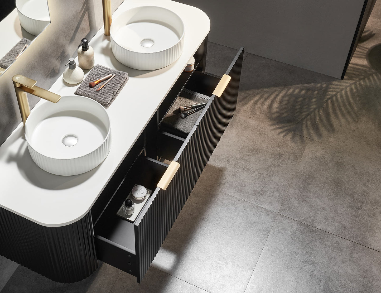 Ceto Avalon Wall Hung PVC Cabinet Matte Black Curve Edge Size:1490*493*470mm