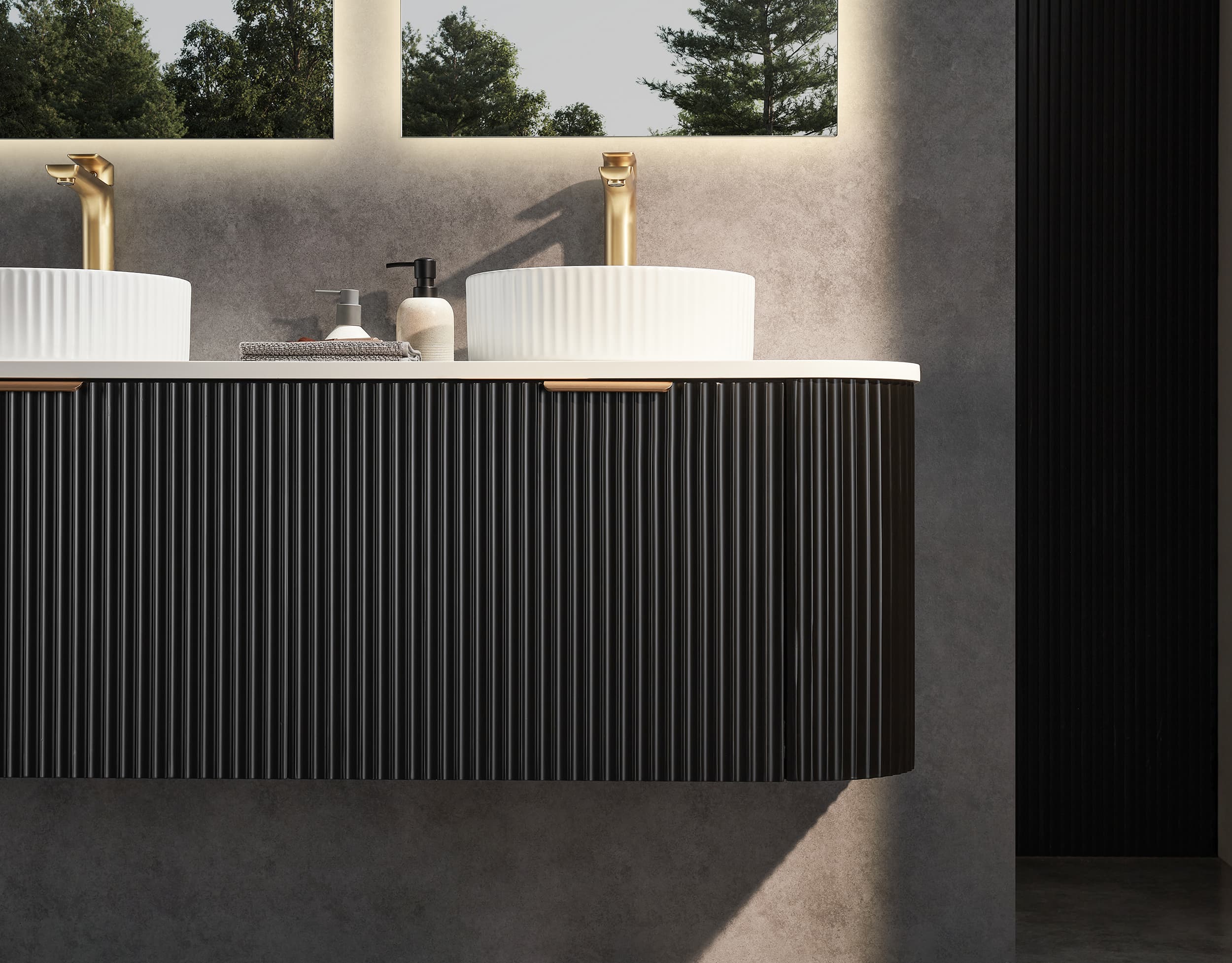 Ceto Avalon Wall Hung PVC Cabinet Matte Black Curve Edge Size:1490*493*470mm