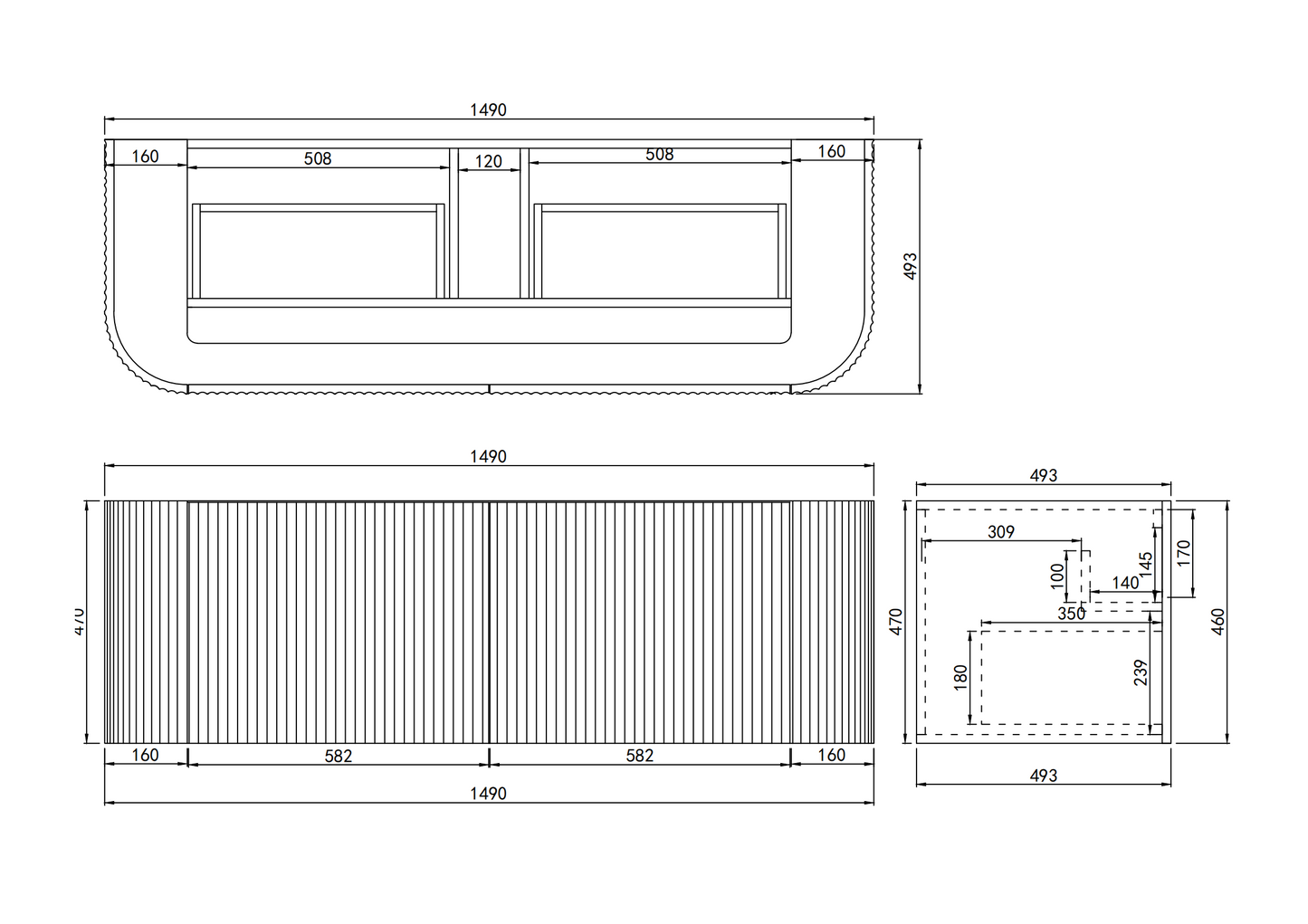 CETO AVALON Wall Hung PVC Cabinet Curve Edge 1200/1500/1800 CA1200W/CA1500W/CA1800W-MW/-MB