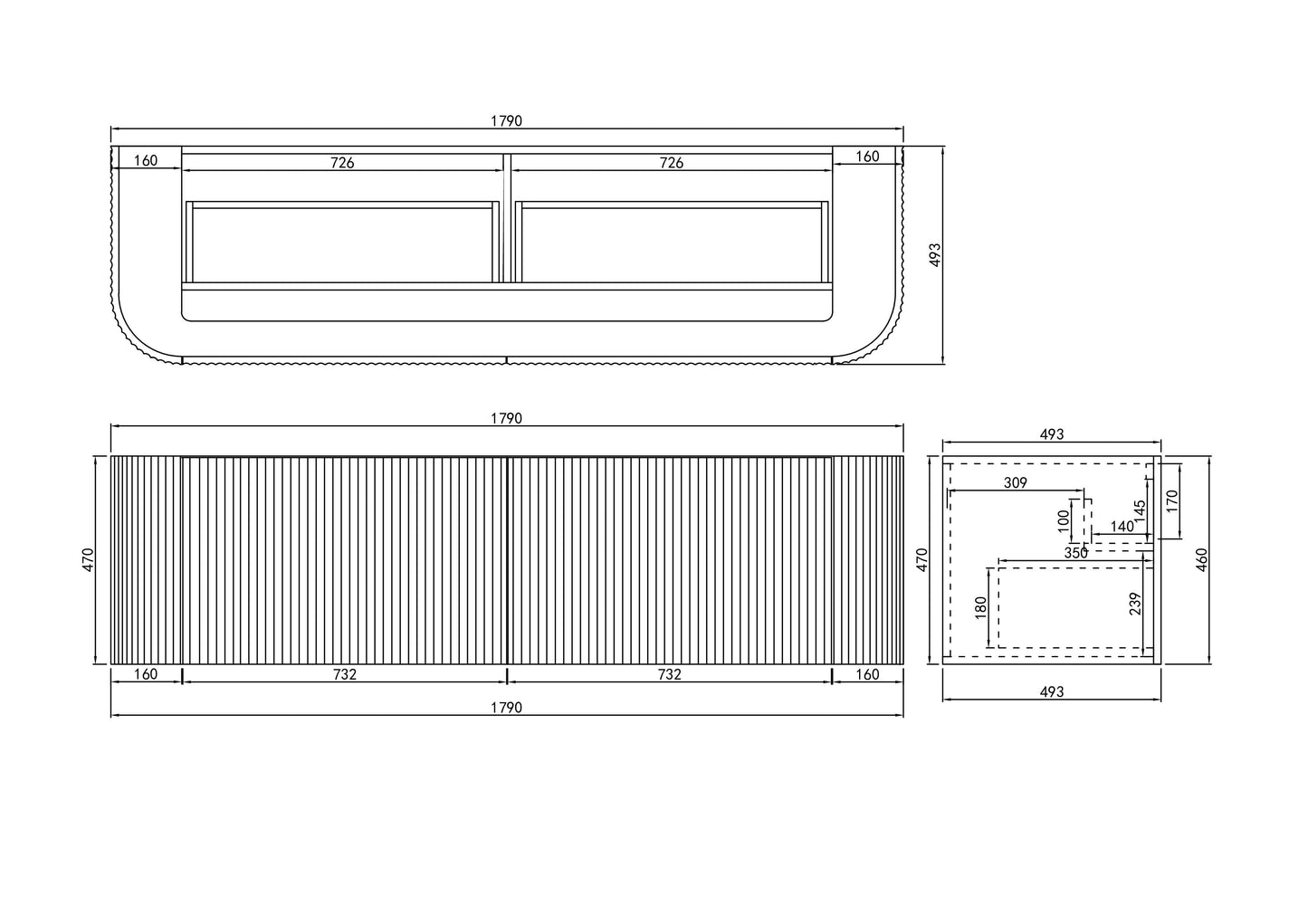 CETO AVALON Wall Hung PVC Cabinet Curve Edge 1200/1500/1800 CA1200W/CA1500W/CA1800W-MW/-MB