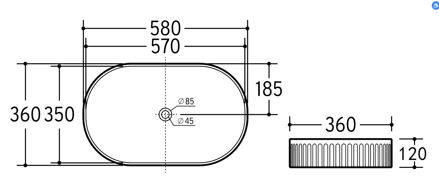 580mm X 360mm X 120mm Gloss White Basin Cascade CA5836