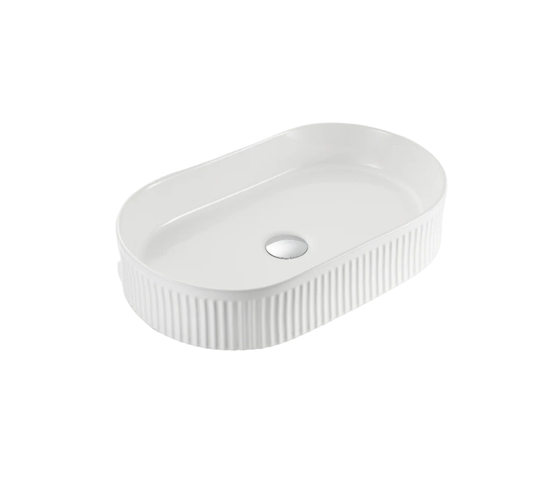 VITO Athena Fluted Oval Premium Ceramic Above-Counter Basin 590*370*100mm