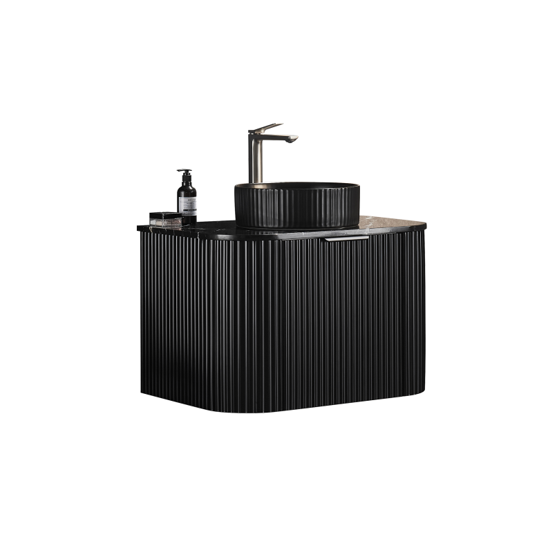 Avalon Wall Hung PVC Cabinet Matte Black Curve Edge Size:590*493*470mm